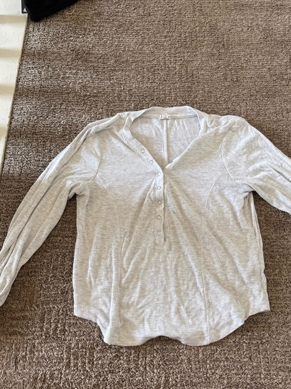 Garage Light Gray Ribbed Henley Long Sleeve Top